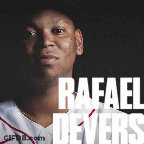 A Baseball Player Named Rafael Devers Is Shown On A Black Background GIF