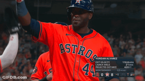 A Baseball Player Named Yordan Alvarez Is Wearing An Astros Uniform GIF