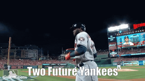 A Baseball Player Stands On The Field With The Words " Two Future Yankees " Written Below Him GIF
