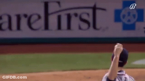 A Baseball Player Throws A Ball In Front Of A Banner That Says Carefirst GIF