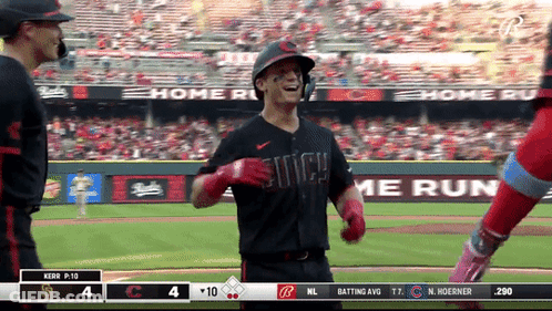 A Baseball Player Wearing A Black Jersey That Says Spicy On It GIF
