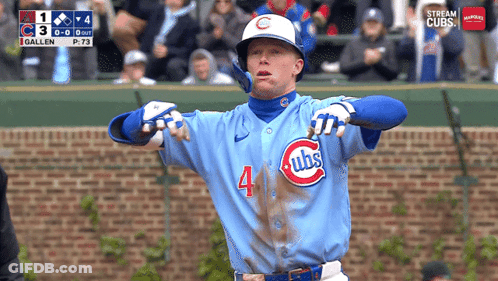 A Baseball Player Wearing A Blue Cubs Uniform GIF