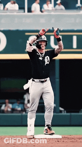 A Baseball Player Wearing A Helmet With The Letter D On It GIF