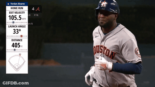 A Baseball Player Wearing A Houston Jersey Is Running Towards Home Plate GIF