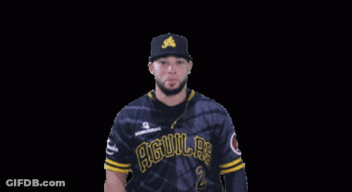A Baseball Player Wearing A Jersey That Says Aguilas 2 GIF