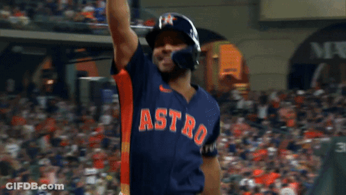 A Baseball Player Wearing A Jersey That Says Astros GIF