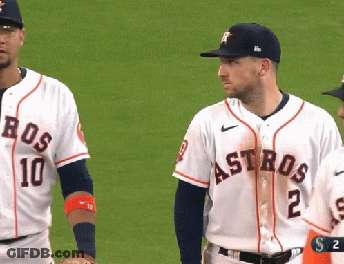 A Baseball Player Wearing A Jersey That Says Astros GIF