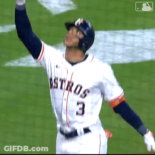 A Baseball Player Wearing A Jersey That Says Astros GIF