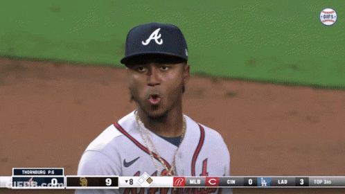 A Baseball Player Wearing A Jersey That Says Atlanta GIF