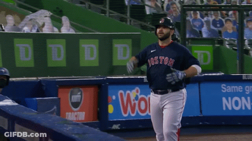 A Baseball Player Wearing A Jersey That Says Boston On The Front GIF