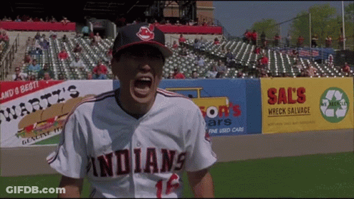 A Baseball Player Wearing A Jersey That Says Indians GIF