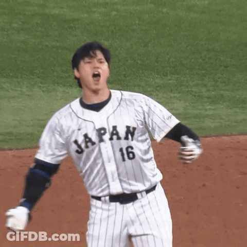 A Baseball Player Wearing A Jersey That Says Japan 16 On It GIF