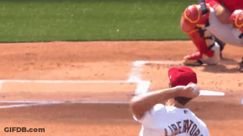 A Baseball Player Wearing A Jersey That Says Liberation GIF