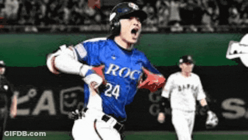 A Baseball Player Wearing A Jersey That Says Rock 24 GIF