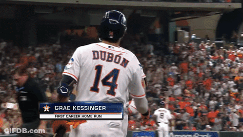 A Baseball Player Wearing A Jersey With The Number 14 On It GIF
