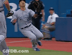 A Baseball Player Wearing A Kansas City Uniform Is Running On The Field GIF