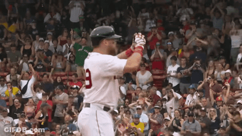 A Baseball Player Wearing A Number 9 Jersey Stands In Front Of A Crowd GIF