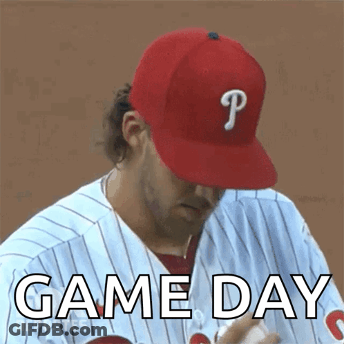 A Baseball Player Wearing A Red Cap With The Letter P On It GIF