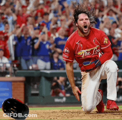 A Baseball Player Wearing A Red Jersey With The Word The Lou On It GIF