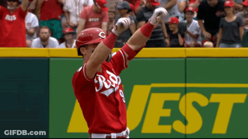 A Baseball Player Wearing A Red Uniform With The Word Red On It GIF