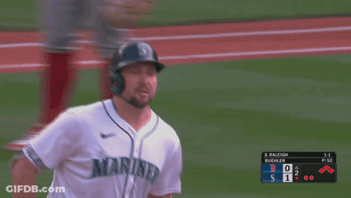 A Baseball Player Wearing A White Jersey That Says Mariner GIF