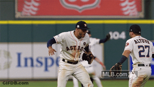 A Baseball Player Wearing A White Jersey With The Word Astro On It GIF