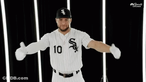 A Baseball Player Wearing A White Sox Jersey With The Number 10 On It GIF