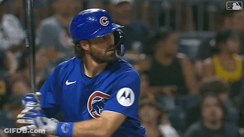 A Baseball Player With A C On His Helmet Is Swinging His Bat GIF