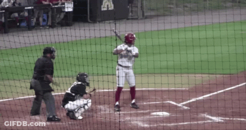 A Baseball Player With The Letter A On His Shirt Is At Bat GIF