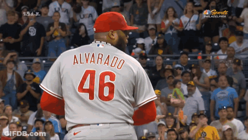 A Baseball Player With The Name Alvarezo And The Number 46 GIF