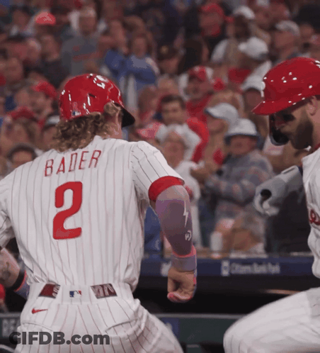 A Baseball Player With The Name Bader On His Back GIF