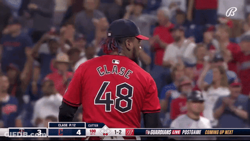 A Baseball Player With The Name Clase On His Back GIF