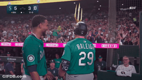 A Baseball Player With The Name Raleigh On The Back Of His Shirt GIF