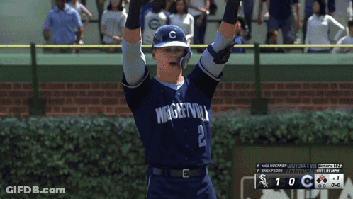 A Baseball Player With The Number 2 On His Jersey Holds His Arms In The Air GIF