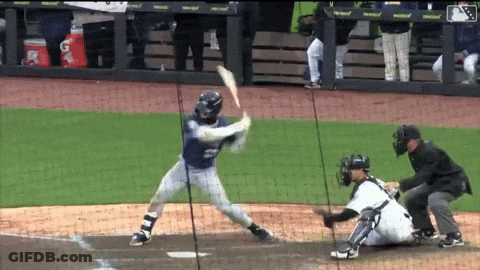 A Baseball Player With The Number 2 On His Jersey Is Swinging At A Pitch GIF
