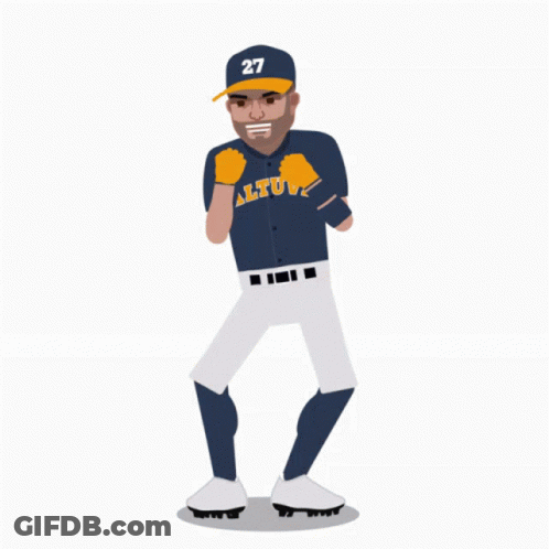A Baseball Player With The Number 27 On His Hat Is Dancing GIF