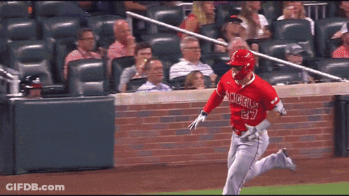 A Baseball Player With The Number 27 On His Jersey Is Running On The Field GIF