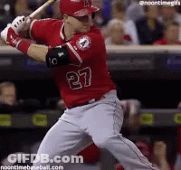 A Baseball Player With The Number 27 On His Red Jersey GIF