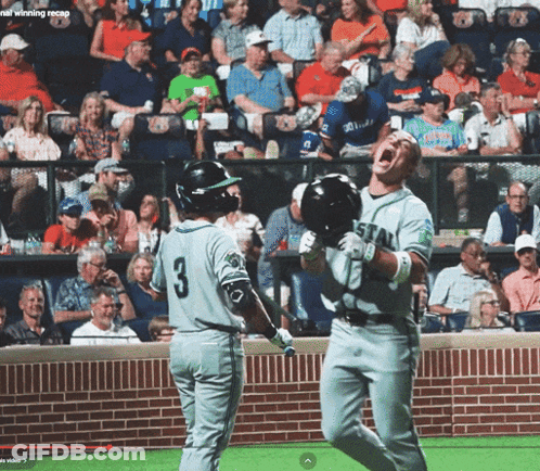 A Baseball Player With The Number 3 On His Jersey Celebrates GIF