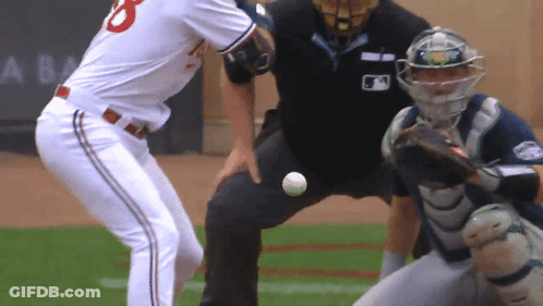 A Baseball Player With The Number 8 On His Jersey Is About To Hit The Ball GIF