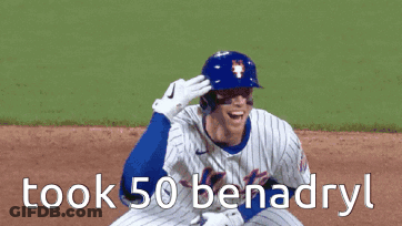 A Baseball Player With The Word Benadryl Written On The Bottom GIF