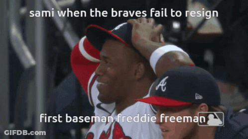 A Baseball Player With The Word Freddie Freeman On His Hat GIF