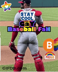 A Baseball Player With The Words Stay Cool Gay Baseball Fan On The Back Of His Shirt GIF