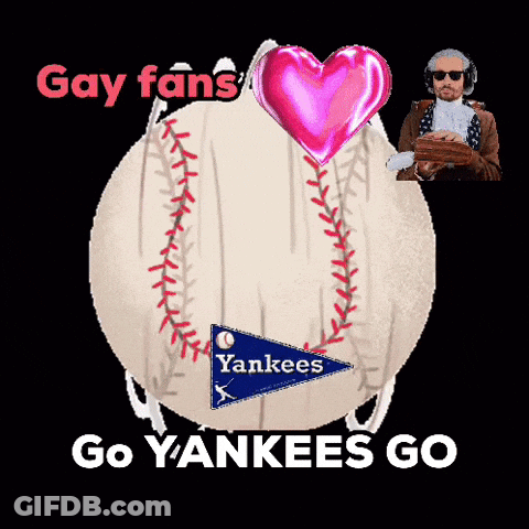 A Baseball With A Yankees Logo And A Heart On It GIF