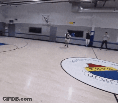 A Basketball Court With A Logo For Homenetmen On It GIF