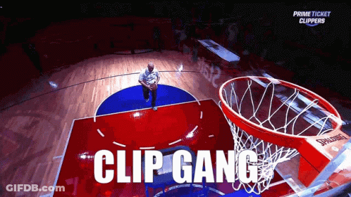A Basketball Court With The Words Clip Gang Written On It GIF