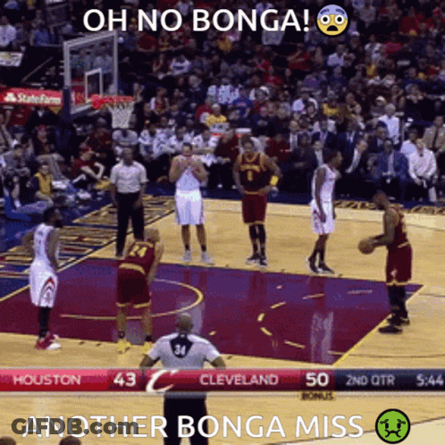 A Basketball Game Between Houston And Cleveland With The Hashtag Oh No Bonga GIF
