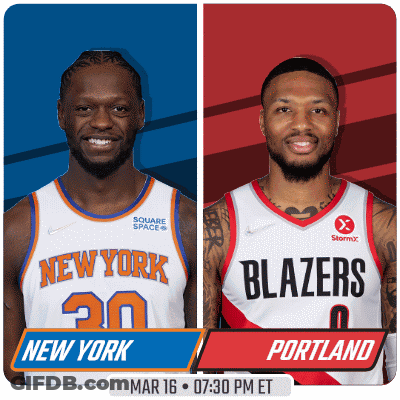 A Basketball Game Between New York And Portland Is Scheduled For March 16Th At 7:30 Pm Et GIF