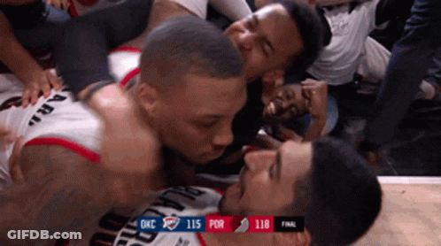 A Basketball Game Between Okc And Portland Is Going On GIF