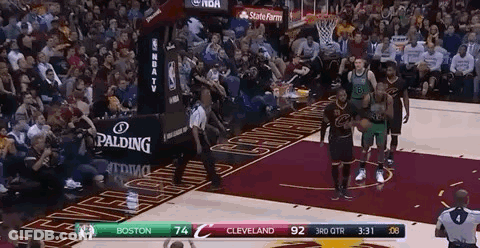 A Basketball Game Between The Boston Celtics And The Cleveland Cavaliers Is Underway GIF